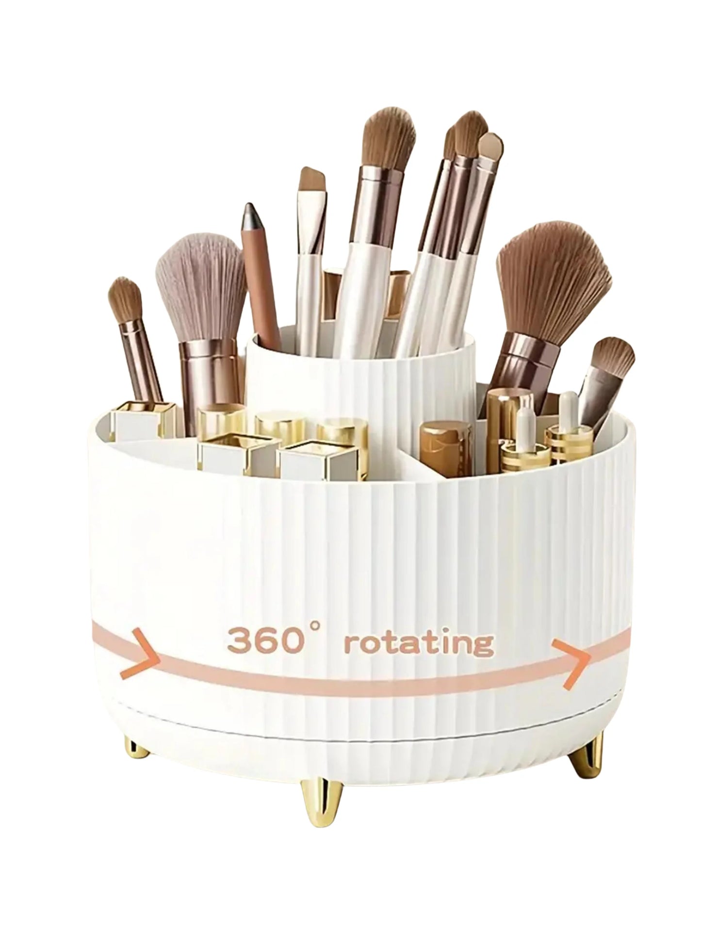 360° Rotating Makeup Organizer - 1pc Plastic Cosmetic Storage with 5 Compartments - Multi-Functional Holder for Brushes/Makeup