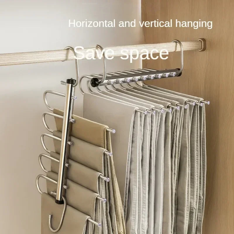 Folding Magic Pants Hangers 5/9layers Stainless Steel Space Saving Clothes Rack Organizer For Wardrobe Trousers Jeans Scarf