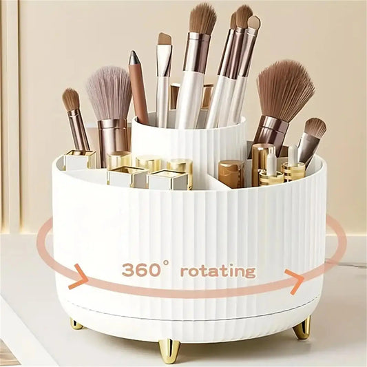 360° Rotating Makeup Organizer - 1pc Plastic Cosmetic Storage with 5 Compartments - Multi-Functional Holder for Brushes/Makeup