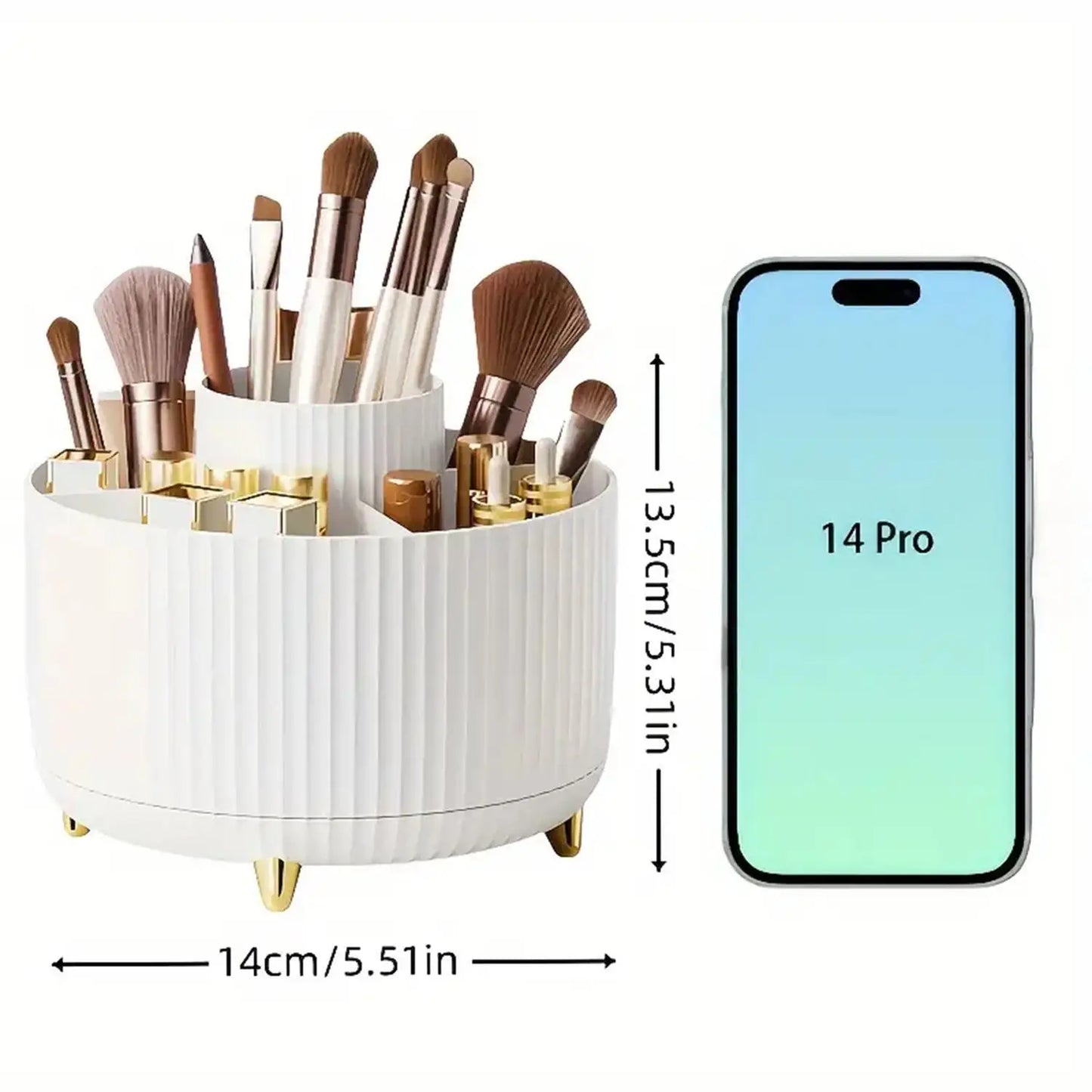 360° Rotating Makeup Organizer - 1pc Plastic Cosmetic Storage with 5 Compartments - Multi-Functional Holder for Brushes/Makeup