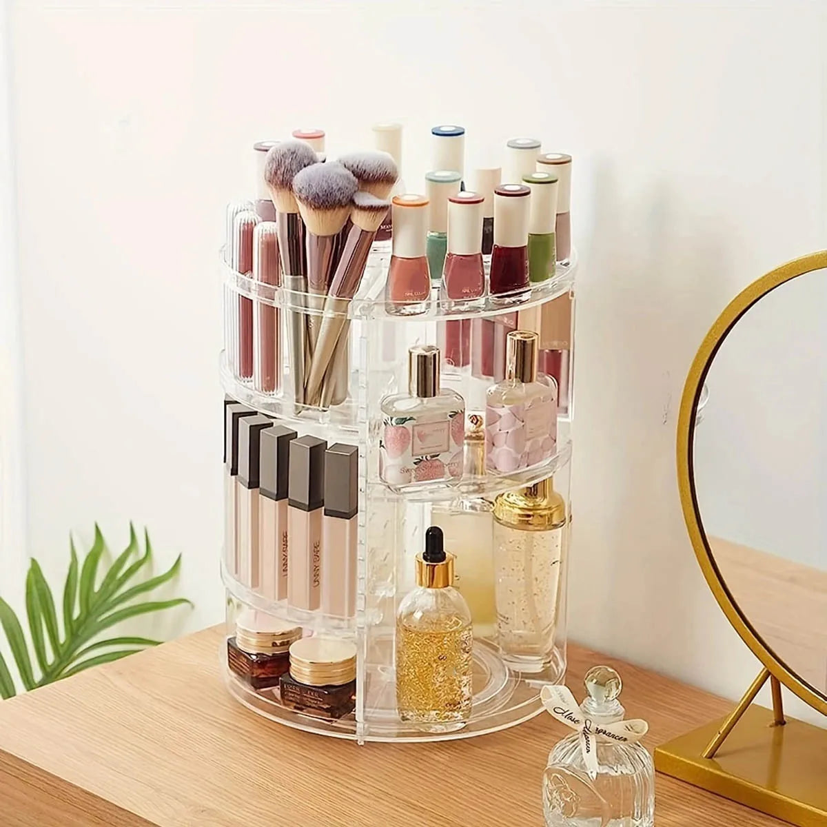 Clear 360° Rotating Makeup Organizer Countertop Spinning Cosmetic Holder Shelf Bathroom Storage Organizer