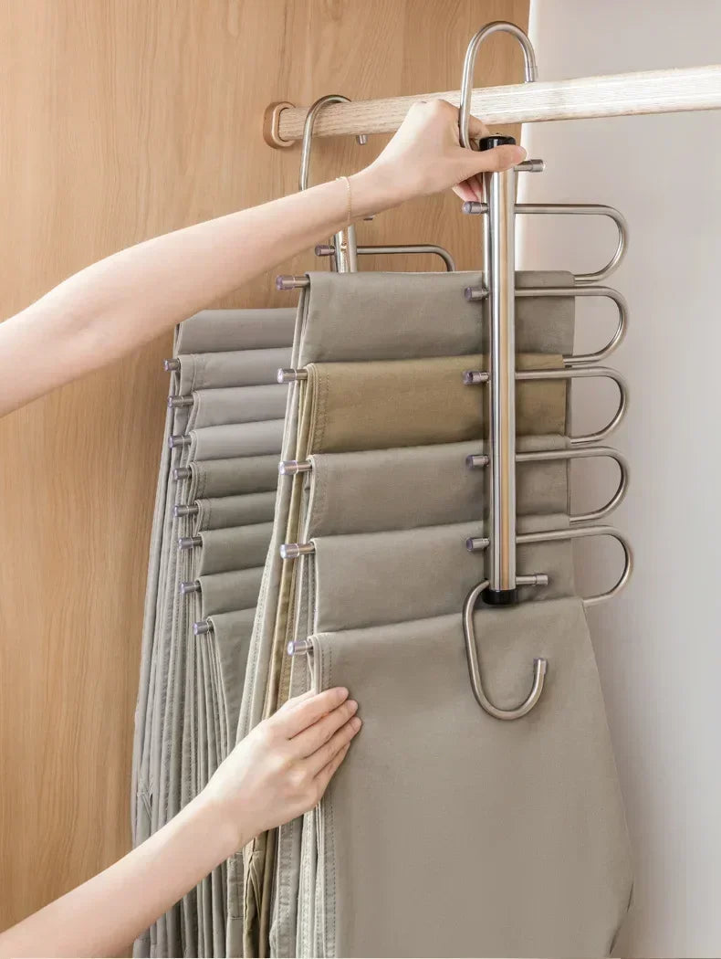 Folding Magic Pants Hangers 5/9layers Stainless Steel Space Saving Clothes Rack Organizer For Wardrobe Trousers Jeans Scarf