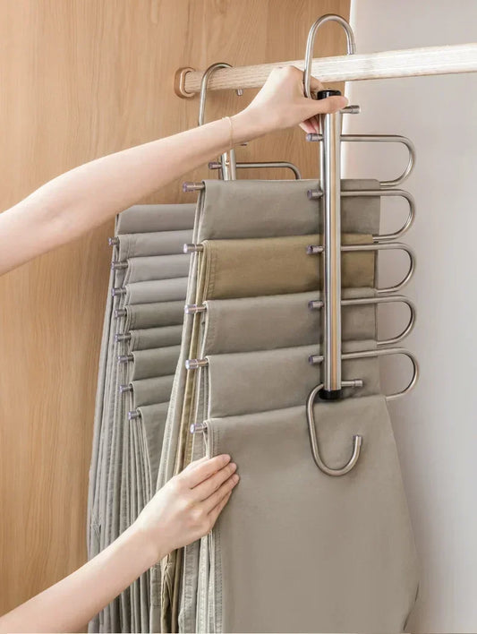 Folding Magic Pants Hangers 5/9layers Stainless Steel Space Saving Clothes Rack Organizer For Wardrobe Trousers Jeans Scarf