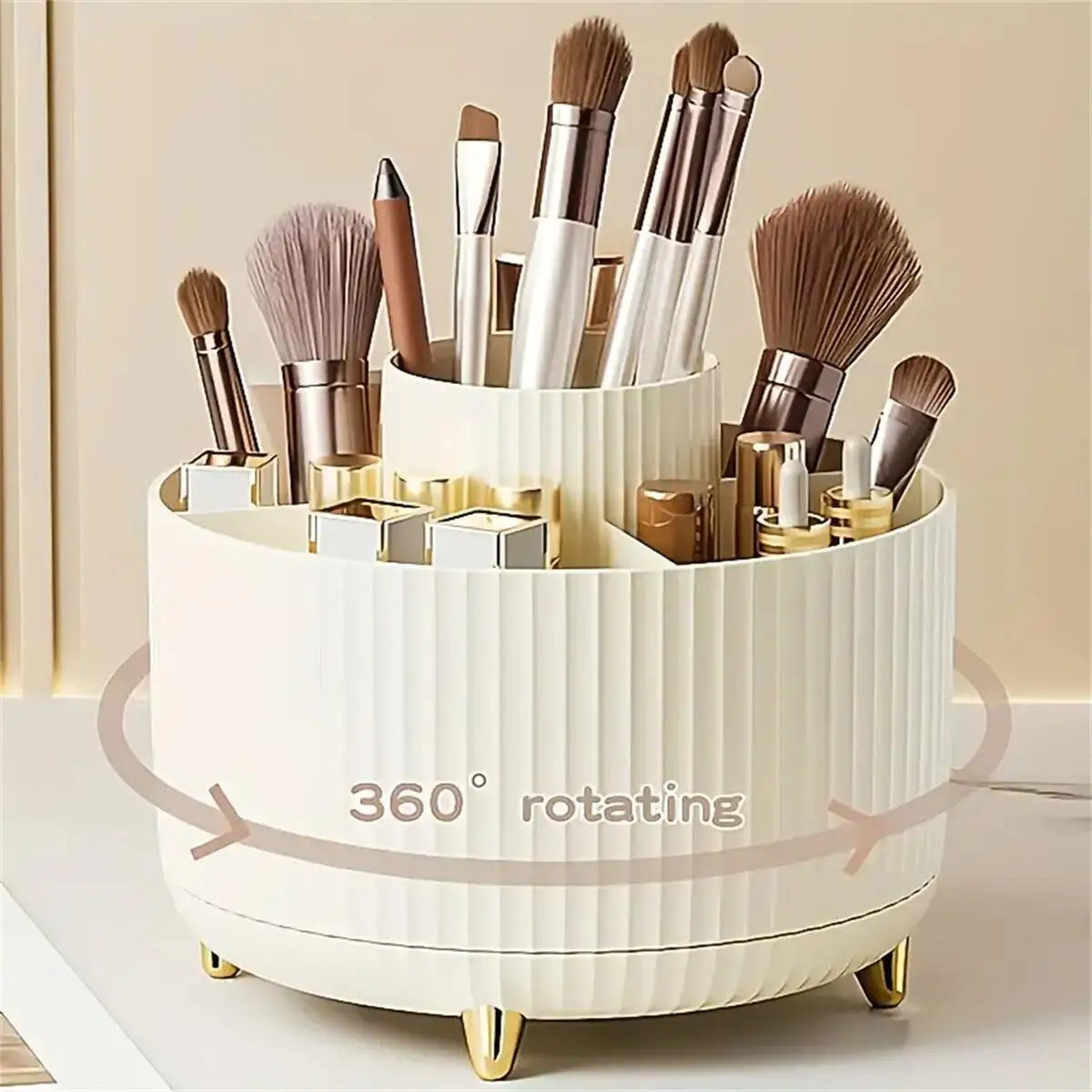 360° Rotating Makeup Organizer - 1pc Plastic Cosmetic Storage with 5 Compartments - Multi-Functional Holder for Brushes/Makeup