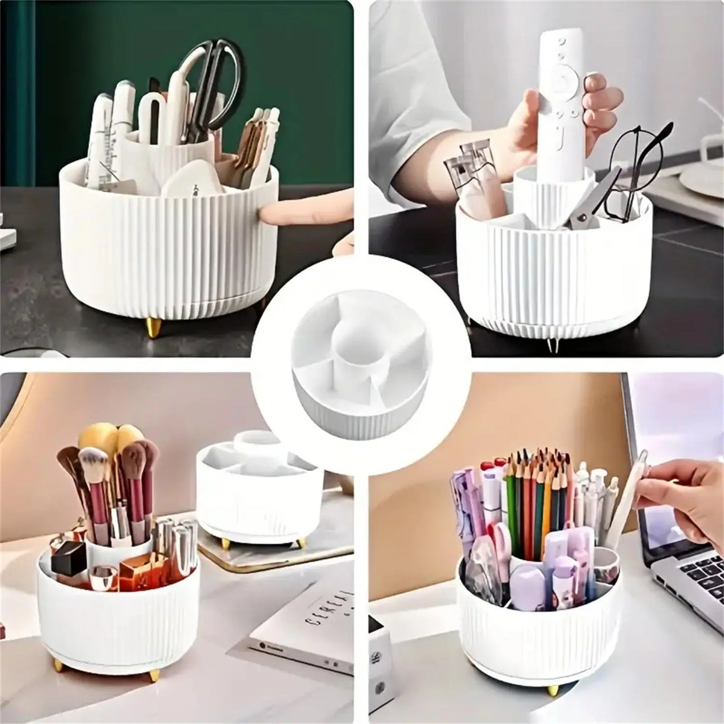 360° Rotating Makeup Organizer - 1pc Plastic Cosmetic Storage with 5 Compartments - Multi-Functional Holder for Brushes/Makeup