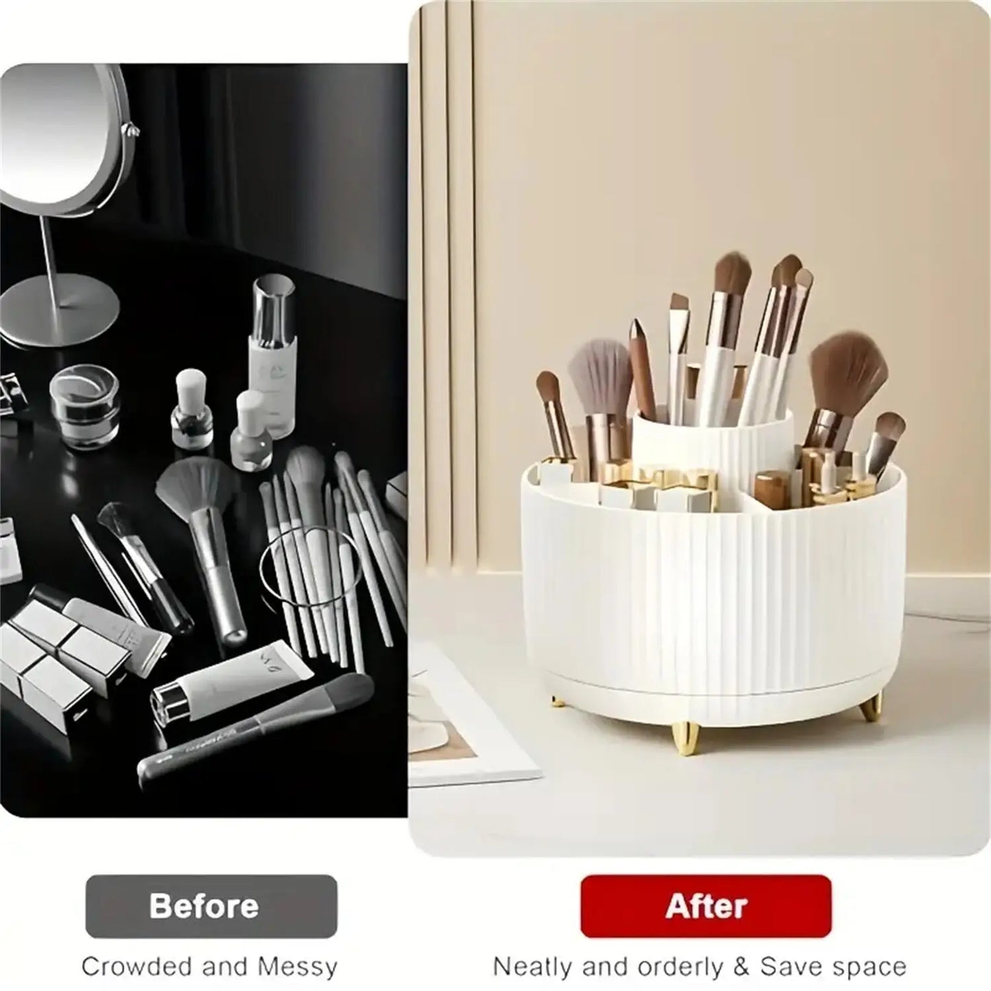 360° Rotating Makeup Organizer - 1pc Plastic Cosmetic Storage with 5 Compartments - Multi-Functional Holder for Brushes/Makeup