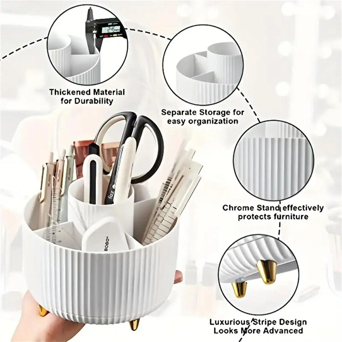 360° Rotating Makeup Organizer - 1pc Plastic Cosmetic Storage with 5 Compartments - Multi-Functional Holder for Brushes/Makeup