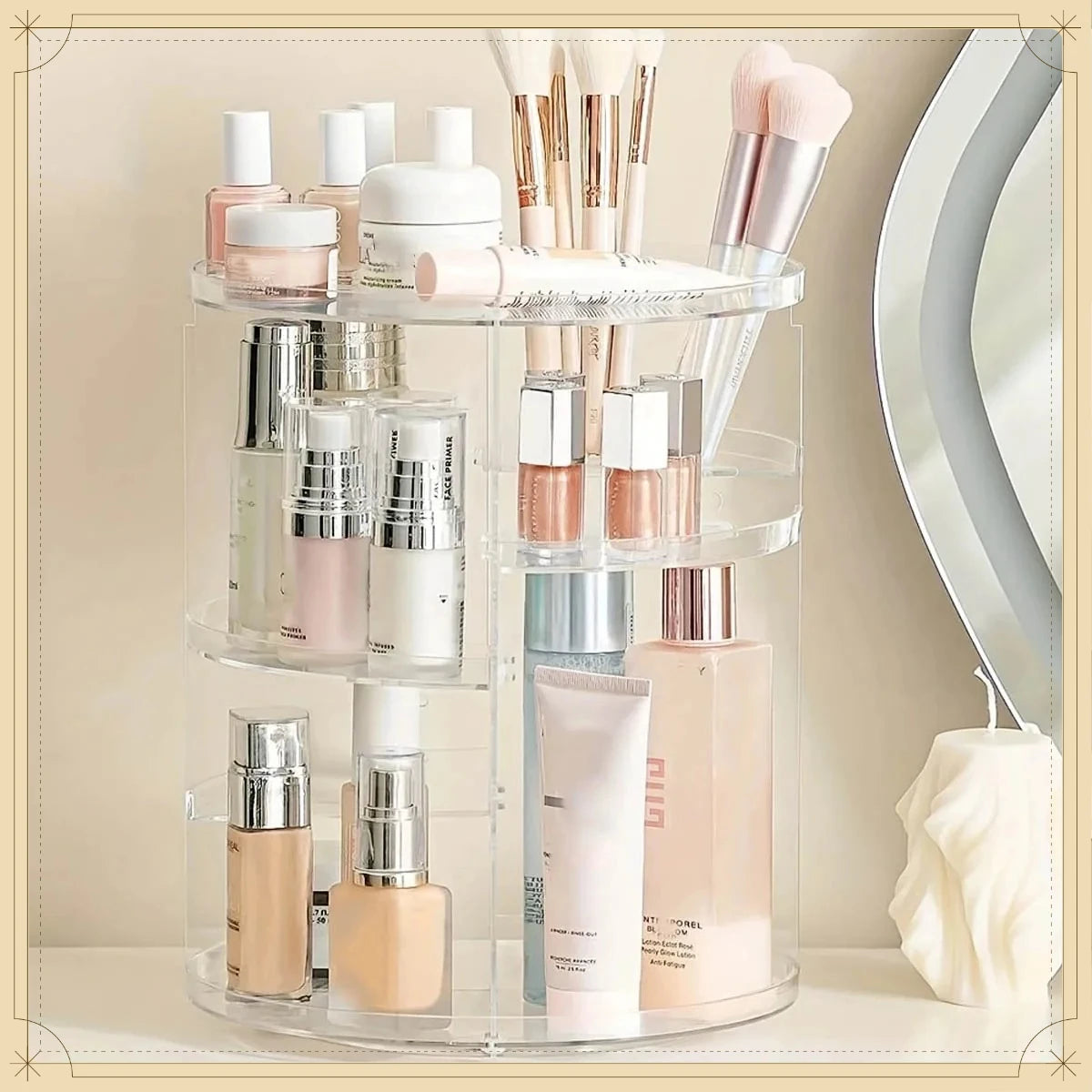 Clear 360° Rotating Makeup Organizer Countertop Spinning Cosmetic Holder Shelf Bathroom Storage Organizer