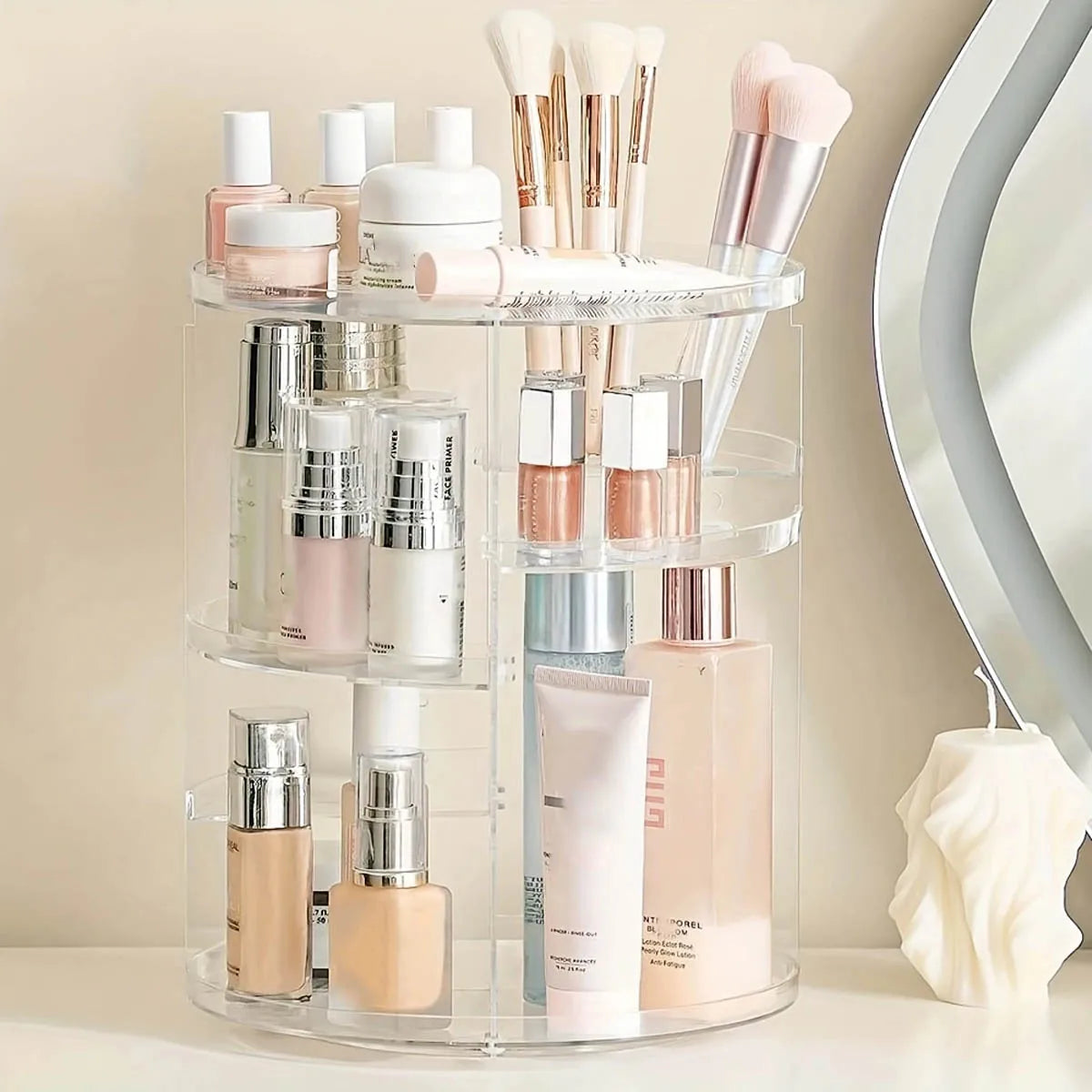 Clear 360° Rotating Makeup Organizer Countertop Spinning Cosmetic Holder Shelf Bathroom Storage Organizer