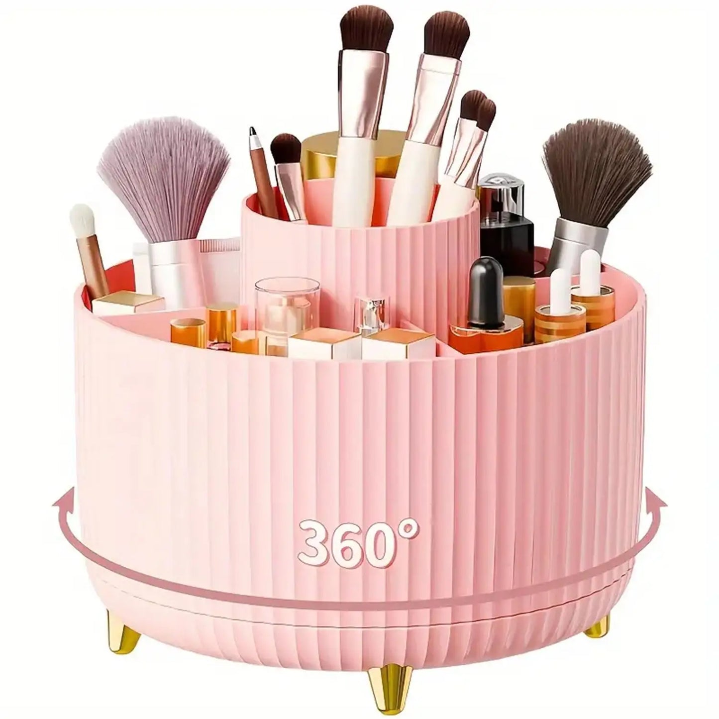 360° Rotating Makeup Organizer - 1pc Plastic Cosmetic Storage with 5 Compartments - Multi-Functional Holder for Brushes/Makeup