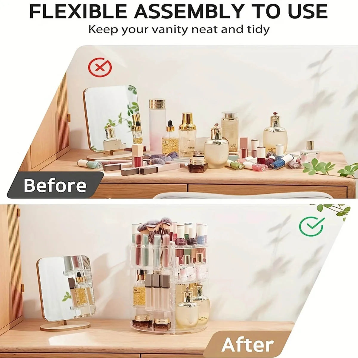 Clear 360° Rotating Makeup Organizer Countertop Spinning Cosmetic Holder Shelf Bathroom Storage Organizer