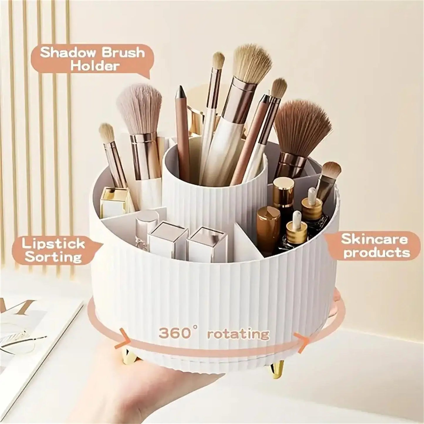 360° Rotating Makeup Organizer - 1pc Plastic Cosmetic Storage with 5 Compartments - Multi-Functional Holder for Brushes/Makeup